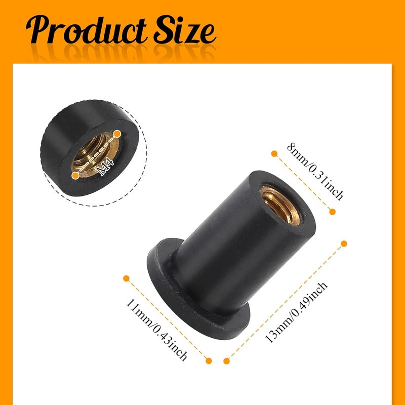 Moicstiy 12Pcs M4 Rubber Well Nuts Neoprene Expansion Brass Nuts Fairing Universal Motorcycle Fasteners for Canoe, Boat, Kayak - Image 2